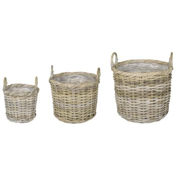 Blumentopfkorb GENDT 3 stk. Natürliches Grau Kubu Rattan