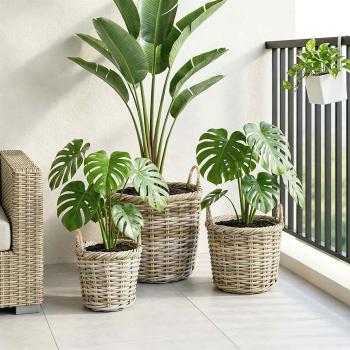 Blumentopfkorb GENDT 3 stk. Natürliches Grau Kubu Rattan