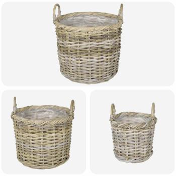 Blumentopfkorb GENDT 3 stk. Natürliches Grau Kubu Rattan