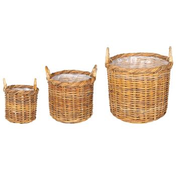 Blumentopfkorb mit Speicher GENDT 3 stk. Naturbraun Kubu Rattan