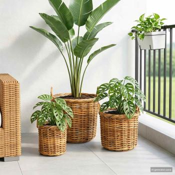 Blumentopfkorb mit Speicher GENDT 3 stk. Naturbraun Kubu Rattan