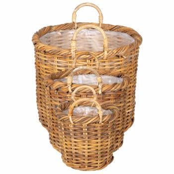 Blumentopfkorb mit Speicher GENDT 3 stk. Naturbraun Kubu Rattan