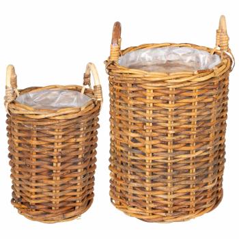 Blumentopfkorb mit Speicher GENDT 2 stk. Naturbraun Kubu Rattan