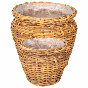 Blumentopfkorb mit Speicher GENDT 2 stk. Naturbraun Kubu Rattan