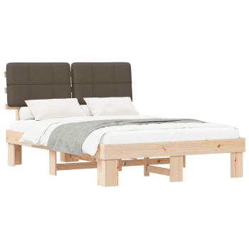 Bettgestell mit gepolstertem Kopfteil Natur und Taupe
