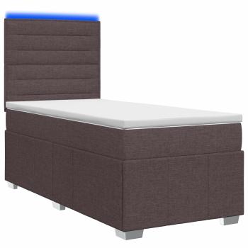 LED Boxspringbett mit Matratze Dunkelbraun 100 x 200 cm Stoff
