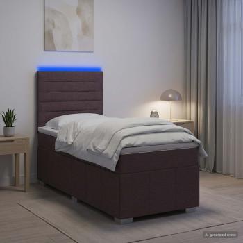 LED Boxspringbett mit Matratze Dunkelbraun 100 x 200 cm Stoff
