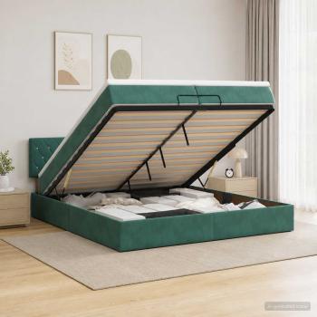 Ottoman-Bett mit Matratze und LED Dunkelgrün 200 x 200 cm Samt