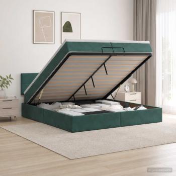 ARDEBO.de - Ottoman-Bett mit Matratze und LED Dunkelgrün 200 x 200 cm Samt
