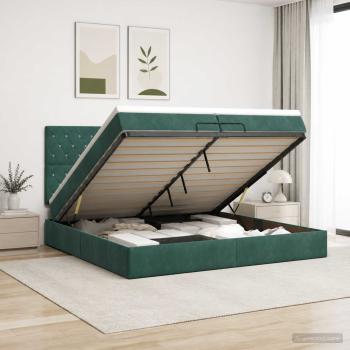 ARDEBO.de - Ottoman Bett mit Matratze Dunkelgrün 200 x 200 cm Samt