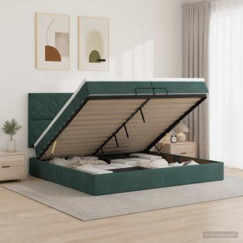 ARDEBO.de - Ottoman-Bett mit Matratze und LED Dunkelgrün 200 x 200 cm Samt