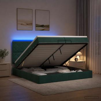 Ottoman-Bett mit Matratze und LED Dunkelgrün 200 x 200 cm Samt