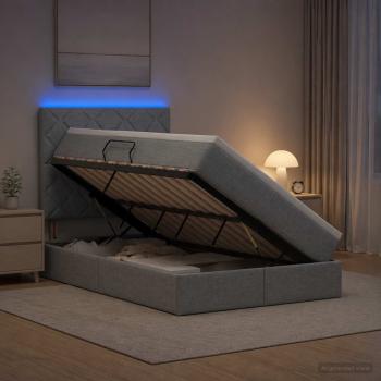 LED-Speicherbett mit Matratze Hellgrau 120 x 200 cm Stoff