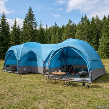 ARDEBO.de - Familienzelt mit Regenschutz wasserdicht 5 Personen Blau