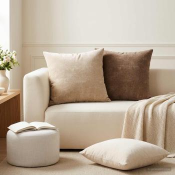 ARDEBO.de - Wurfkissen 2 stk. HEERLEN Creme 45 x 45 cm Chenille-Stoff