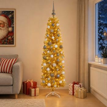 ARDEBO.de - Künstlicher schlanker Weihnachtsbaum mit Kugeln 180 cm 300 LEDs