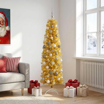 Künstlicher schlanker Weihnachtsbaum mit Kugeln 180 cm 300 LEDs