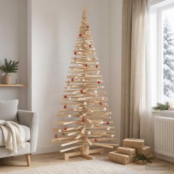 Holz Weihnachtsbaum KOTKA 210 cm Massives Kiefernholz Natürlich