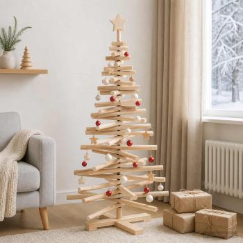 Holz Weihnachtsbaum KOTKA 120 cm Massives Kiefernholz Natürlich