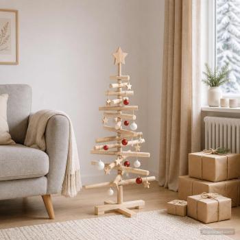 Holz Weihnachtsbaum KOTKA 90 cm Massives Kiefernholz Natürlich