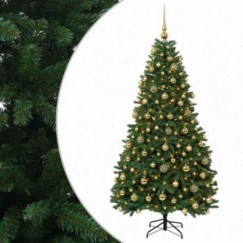 Künstlicher Weihnachtsbaum Mittelgrün mit Kugeln 210 cm
