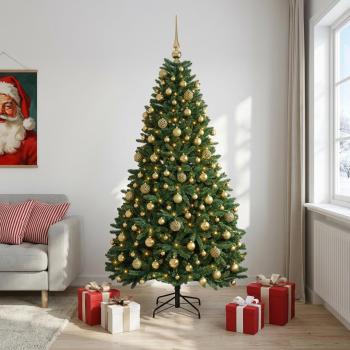 Künstlicher Weihnachtsbaum Mittelgrün mit Kugeln 210 cm