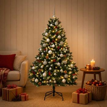 Künstlicher Weihnachtsbaum, grün, mit Kugeln 180 cm 300 LEDs