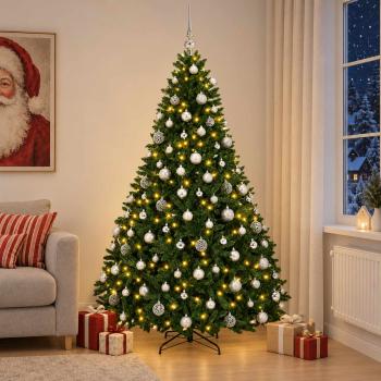 Künstlicher Weihnachtsbaum Mittelgrün mit Kugeln 210 cm