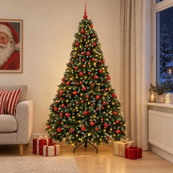 Künstlicher Weihnachtsbaum Grün mit Christbaumkugeln 210 cm