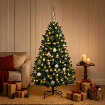 Künstlicher Weihnachtsbaum, dunkelgrün, mit Kugeln 150 cm