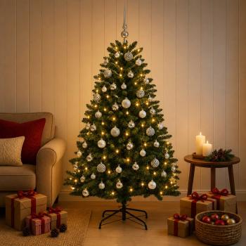 Künstlicher Weihnachtsbaum Mittelgrün mit Kugeln 180 cm