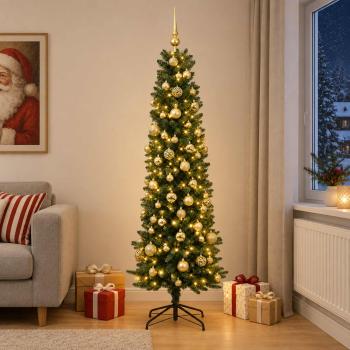 ARDEBO.de - Künstlicher schmaler Weihnachtsbaum mit Weihnachtskugel 180 cm