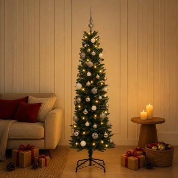ARDEBO.de - Künstlicher schmaler Weihnachtsbaum mit Kugeln 120 cm 150 LEDs
