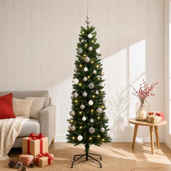 Künstlicher schmaler Weihnachtsbaum mit Kugeln 120 cm 150 LEDs