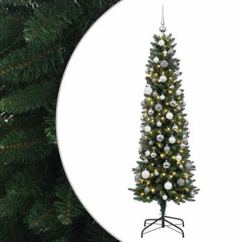 Künstlicher schmaler Weihnachtsbaum mit Kugeln 210 cm 300 LEDs