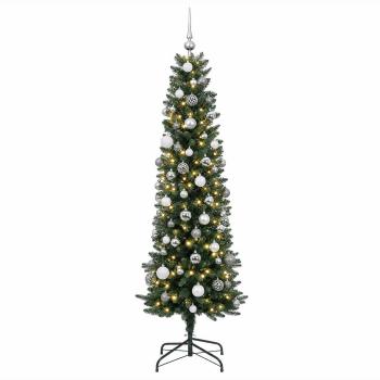Künstlicher schmaler Weihnachtsbaum mit Kugeln 210 cm 300 LEDs