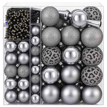 Weihnachtskugel-Set 120 stk. Grau Durchmesser 6 cm Kunststoff