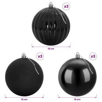 Weihnachtsbaumkugel Set XL 9 stk. Schwarz Durchmesser 15 cm