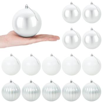 Weihnachtsbaumkugel Set XL 15 stk. Weiß Durchmesser 10 cm