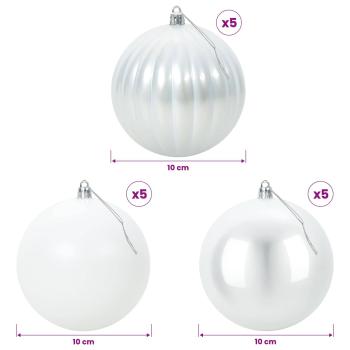 Weihnachtsbaumkugel Set XL 15 stk. Weiß Durchmesser 10 cm