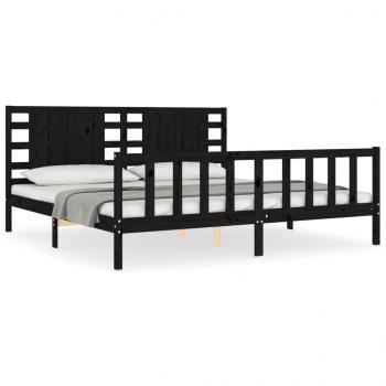 Massivholzbett mit Kopfteil Schwarz 200x200 cm