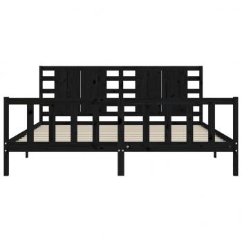 Massivholzbett mit Kopfteil Schwarz 200x200 cm