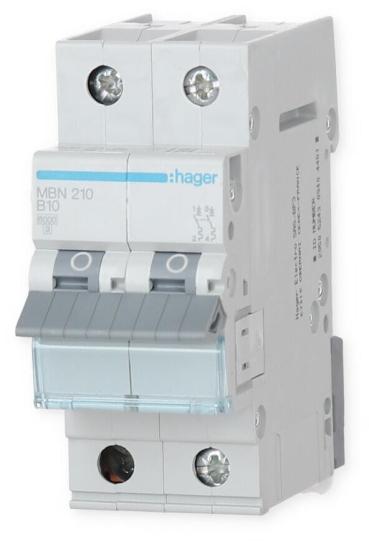 Hager MBN210 Leitungsschutzschalter 2 polig 6kA B-Charakteristik 10A 2 Module