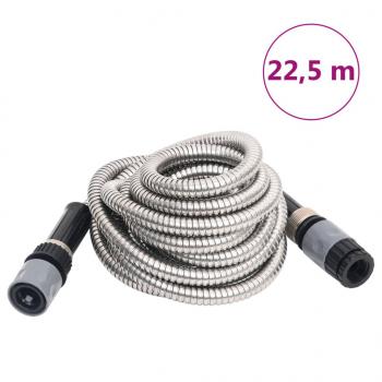 ARDEBO.de - Gartenschlauch mit Sprühdüse Silbern 0,6" 22,5 m Edelstahl