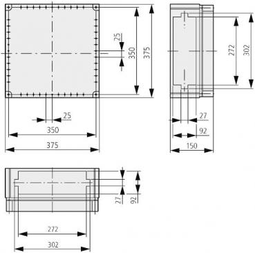 Eaton CI44E-125 Isolierstoffgehäuse, +Vorprägungen, HxBxT=375x375x150mm (031436)