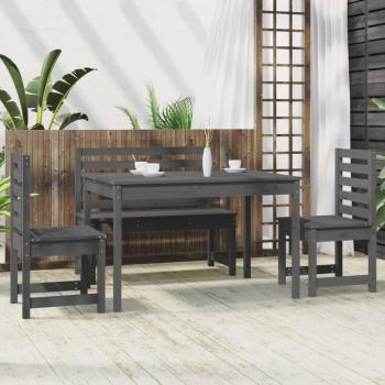 ARDEBO.de - 4-tlg. Garten-Essgruppe Grau Massivholz Kiefer