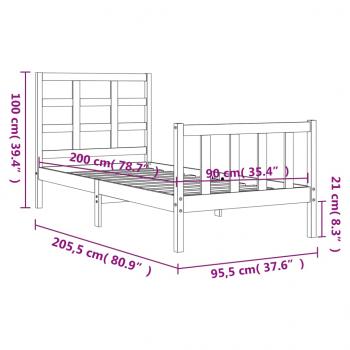 Massivholzbett mit Kopfteil 90x200 cm