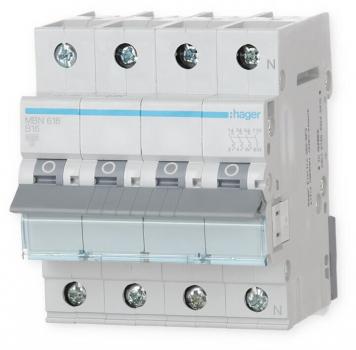 Hager MBN616 Leitungsschutzschalter 3P+N 6kA B-Charakteristik 16A 4 Module