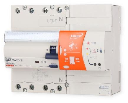 Gewiss GW90943 Fehlerstrom-Schutz- schalter Autotest 63/0.03A, Typ-A, IR, 4-Polig