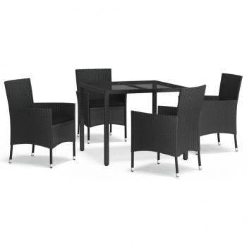 ARDEBO.de - 5-tlg. Garten-Essgruppe mit Kissen Schwarz Poly Rattan